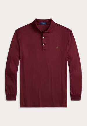 Burgundowa, długosleeve polo wykonana z bawełny, z kołnierzykiem, trzema guzikami z przodu oraz małym haftowanym logo na klatce piersiowej.