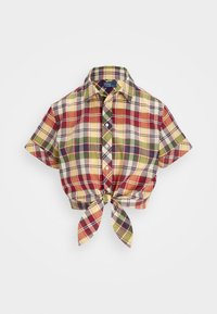 CROPPED PLAID COTTON TIE FRONT TOP - Button-down blouse - red/yellow/green