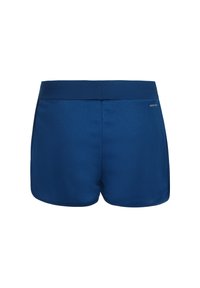Pantaloni sportivi blu con un tessuto liscio e traspirante, dotati di una vita larga e di un marchio discreto sul retro.