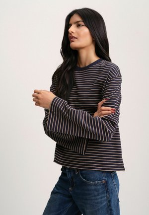 THE SET, 4 PACK HEAVYWEIGHT RELAXED LONG SLEEVE T-SHIRTS - Long-sleeved top - brown navy stripe cream