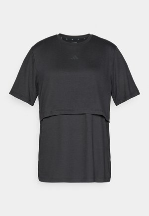 Tumehall t-särk kihilise disainiga, lühikeste varrukatega, ümmarguse kaelusega ning ülemisel eesosas sobiva värviga Adidas logo.