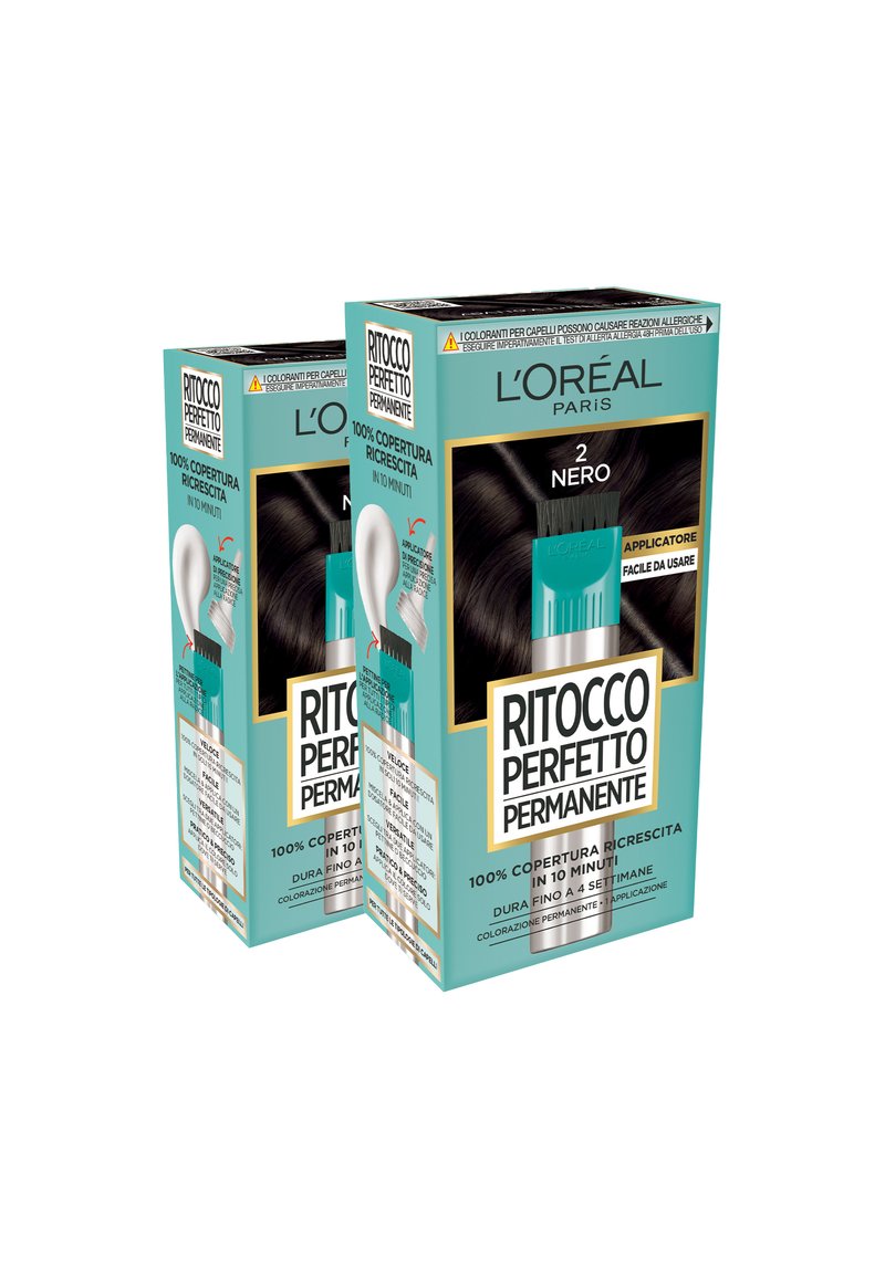 L'Oréal Paris - L'ORÉAL PARIS COLORAZIONE RITOCCO PERFETTO PERMANENTE 100% COPERTURA RICRESCITA APPLICATORE E PETTINE INTEGRATI - 2 PACK - Tinte capelli - nero, Ingrandire