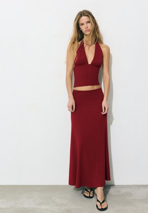 PULL&BEAR FLARED MIDI SKIRT - sukňa v tvare A - ochre