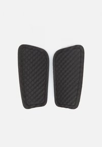 Black padded knee protectors with a textured, quilted pattern. Ergonomic shape with rounded edges for ease of movement.