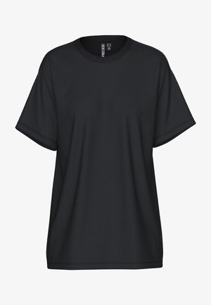 Black short-sleeve t-shirt with a round neckline, made from a soft fabric. Features a relaxed fit and minimal stitching details.