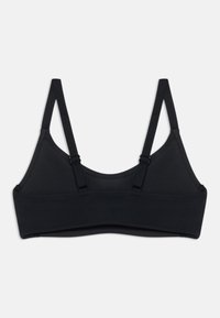 Crni bralet s podesivim trakama, bez šavova i od mekanog, rastezljivog materijala za udobnost. Minimalistički estetski izgled bez ukrasa.