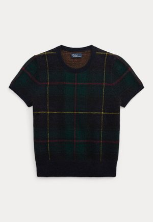 PLAID ALPACA-BLEND SHORT-SLEEVE SWEATER - Tricou cu imprimeu - green/dark blue