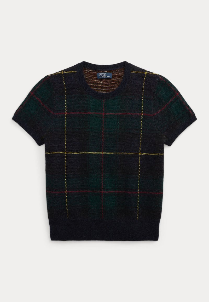 Polo Ralph Lauren PLAID ALPACA-BLEND SHORT-SLEEVE SWEATER - Μπλουζάκι με στάμπα - green/dark blue