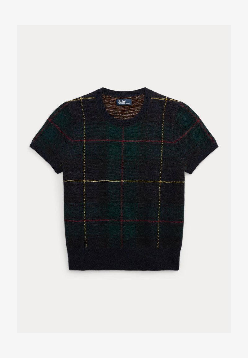 Polo Ralph Lauren PLAID ALPACA-BLEND SHORT-SLEEVE SWEATER - Marškinėliai su spaudiniu - green/dark blue