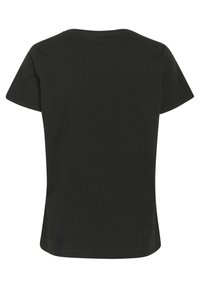 T-shirt noir à manches courtes avec un col rond. Fabriqué en tissu de coton lisse. Présente un design au dos sans graphiques ni embellissements.