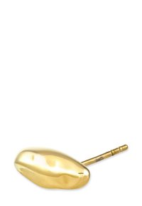 Orecchino a perno in oro liscio e lucido, con una forma organica simile a un ciottolo e un sottile perno per la chiusura.