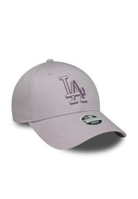 Cappellino da baseball lilla con logo ricamato "LA", visiera curva e cinturino regolabile. Caratterizzato da un tessuto morbido e dettagli di cucitura sottili.