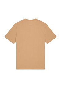 Korte mouw t-shirt in een lichtbeige kleur, vervaardigd uit zachte stof, met een eenvoudig ontwerp, een ronde hals en zonder opdruk.