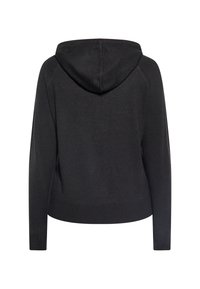 Felpa nera con cappuccio, dal design aderente, con polsini e orlo a coste. Tessuto liscio con un'estetica minimalista, senza loghi o fantasie visibili.
