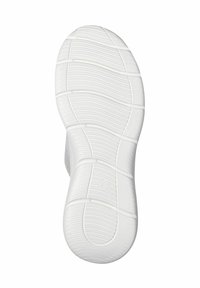Semelle de sneaker blanche avec des rainures et des crêtes texturées. Taille marquée comme 37. Design épuré, profil plat, matériau en caoutchouc pour l'adhérence et la durabilité.