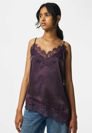 Pieces, PCNOMI STRAP SATIN LACE TOP WVN - Haut - plum perfect