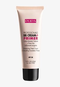 Pupa Professionals BB Cream + Primer w miękkiej różowej tubce z czarną podstawą. Zawiera SPF 20, działa nawilżająco i wygładzająco.