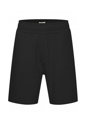 Juodi sportiniai šortai, pagaminti iš minkštos medžiagos, su elastine juosta ir mažuoju iškilniu logotipu priekyje. Klasikinis kirpimas ir dizainas.
