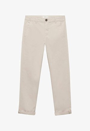 Kerman vaaleat puuvillachinot suoran lahkeen muotoilulla, joissa on kaksi etutaskua ja käänteet lahkeissa. Yksinkertaiset, siistit linjat ja sileä pinta.