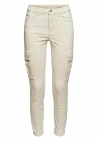 Beige cargo pants met een slim fit, voorzien van twee zijzakken, riemlussen en een knoopsluiting. Gemaakt van een zachte, rekbare katoenmix.