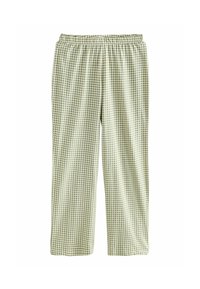 Grün-weiß karierte Pyjamahose mit elastischem Bund, weiter Passform und weicher Baumwolltextur. Geeignet für legere Trageweisen.