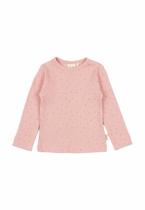 Rosa Langarmshirt mit gerippter Textur und kleinen Pünktchen. Rundhalsausschnitt und Seitenschlitze am Saum. Baumwollmischung.