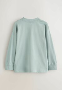 Mintgrünes Langarmshirt mit Rundhalsausschnitt, mit gerippten Bündchen und einer soft-glatten Textur. Das Design ist schlicht und gerade geschnitten.