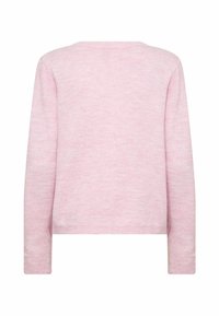 Maglione rosa chiaro con una trama morbida, scollatura rotonda, maniche lunghe e vestibilità comoda. Il tessuto presenta un delicato motivo melange.