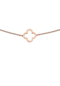 Roségull halskjede med en dekorativ, åpen quatrefoil-formet anheng på en delikat kjede. En glatt tekstur og et minimalistisk design.