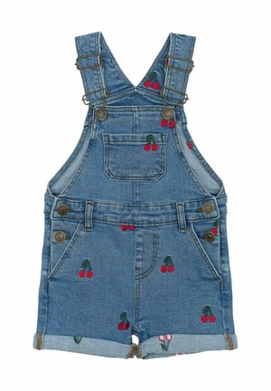 SHORT - Hängselbyxor - light blue denim emb