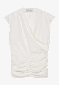 Blusa blanca sin mangas de corte envolvente con escote en V, detalle fruncido en la cintura y suaves pliegues en las costuras de los hombros de la marca Anna Field.