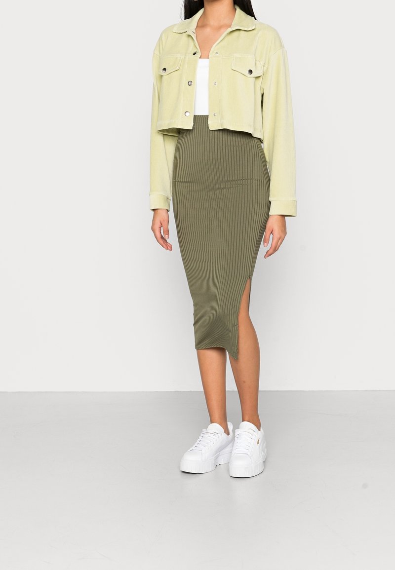 Robe De Soirée Missguided - Taille XS, Couleur Kaki, Haut Transparent, Jupe Crayon - Occasion Très Bon état