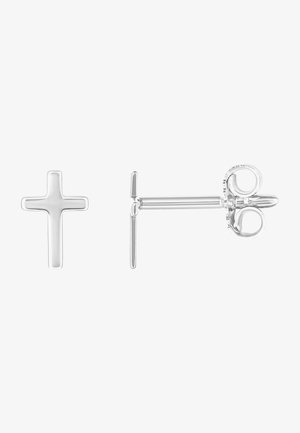 Orecchini a forma di croce in argento sterling con finitura lucida e chiusura a perno. Design semplice e minimalista.