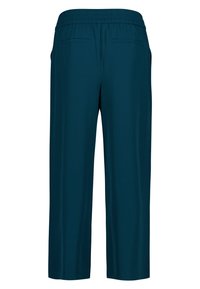 Türkisfarbene Hosen mit elastischem Bund und entspannter Passform, ausgestattet mit zwei Gesäßtaschen und einer glatten Oberfläche.