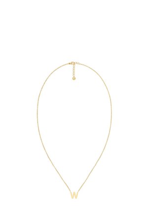 Guld halskæde med en tynd kæde og et centralt bogstav "W" vedhæng, der har et minimalistisk design og en fin, poleret overflade.