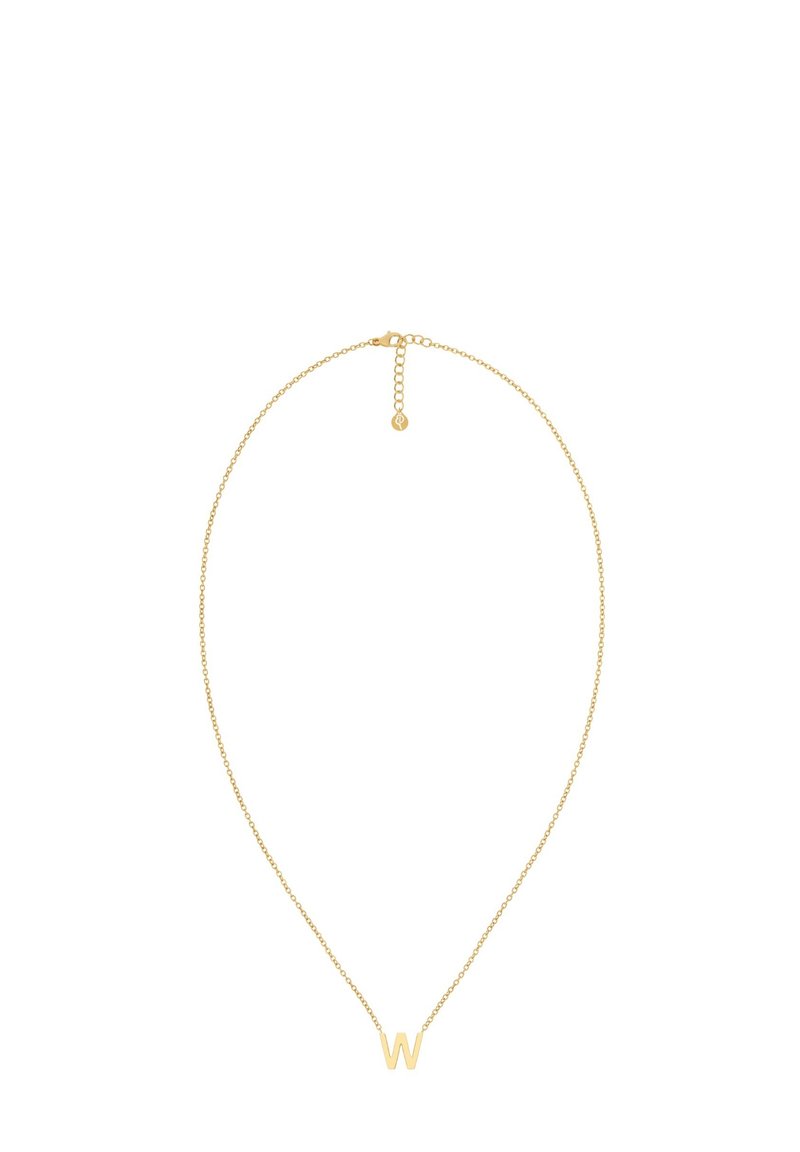 Kuldsed kaelaketid õhukese ketiga ja keskel asuva "W" ripatsiga, millel on minimalistlik disain ja peen poleeritud viimistlus.