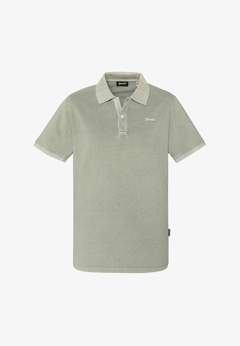 Polo en coton vert clair avec un col classique, une patte de boutonnage à deux boutons et un logo discret sur la poitrine. Manches courtes et texture unie.
