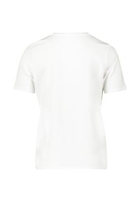 T-shirt blanc à manches courtes en coton doux, avec un col ras du cou classique et une texture lisse et unie avec un léger éclat.