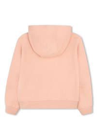 Ανοιχτό ροζ φούτερ με μαλακό, υφασμάτινο υλικό, ευρύχωρη κουκούλα και ριμπ ελαστικές μανσέτες. Ο σχεδιασμός διαθέτει ελαφρώς κομμένο σχήμα.