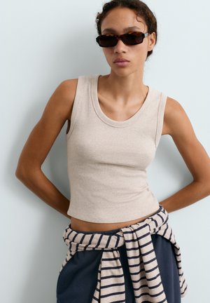 OYSHO, RIB T-SHIRT WITH WIDE STRAPS - Débardeur - sand