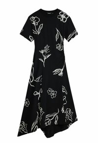 ASYMMETRIC  WITH FLORAL STROKES - Jerseyklänning - black