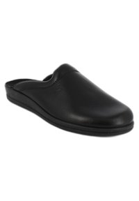 Zwarte leren instapschoen met een ronde neus en een gladde textuur. Kenmerkt zich door een lage profiel en een minimalistisch ontwerp met subtiele stikdetails.