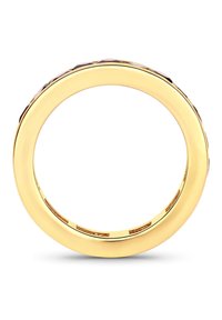 Bague couleur or présentant un bandeau circulaire lisse avec un design facetté le long du bord supérieur. Fini poli et structure solide.