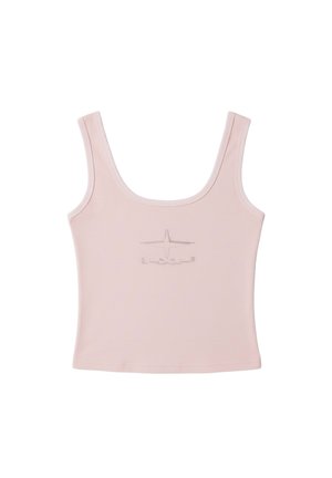 Lichtroze tanktop met een ronde halslijn, brede bandjes en een subtiel logo op de voorkant. Glad materiaal met een aansluitende pasvorm.