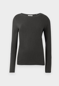 Langarmtop in donkergrijs, gemaakt van een zachte stof. Heeft een ronde halslijn en een slim-fit silhouet met minimale stikdetails.
