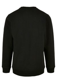Svart sweatshirt med rund hals, lange ermer og ribbestrikkede mansjetter. Glatt stoff med myk tekstur, uten synlige mønstre eller detaljer.
