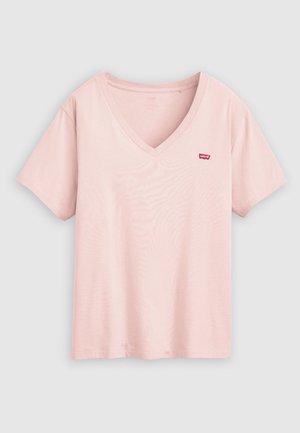 Világos rózsaszín pamut póló V-nyakkivágással és rövid ujjal. A bal mellrészen egy kis piros Levi's logó található. Puha tapintású.