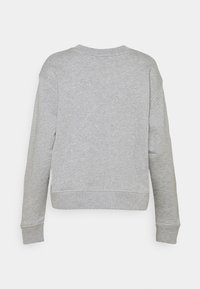 Gray sweatshirt with a relaxed fit, round neckline, and ribbed cuffs. Smooth texture with no visible logos or patterns. Back view displayed.