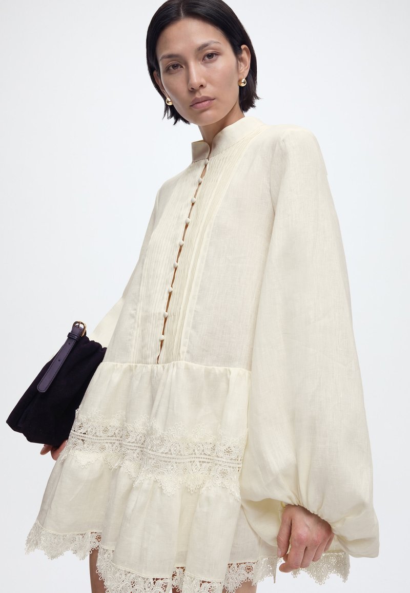 Bardot ANTONIA LACE TRIM MINI DRESS - Shirt dress - eggnog/beige -  Zalando.ie