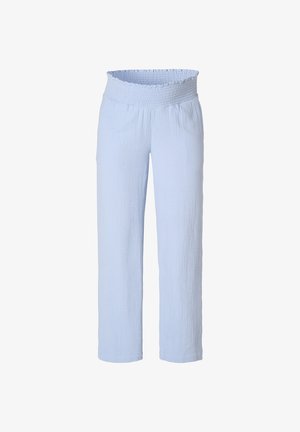 Blauwe lichtgewicht broek met een geplooide tailleband, voorzien van een gekreukeld textuur en een rechte pijp. Geschikt voor casual dragen.